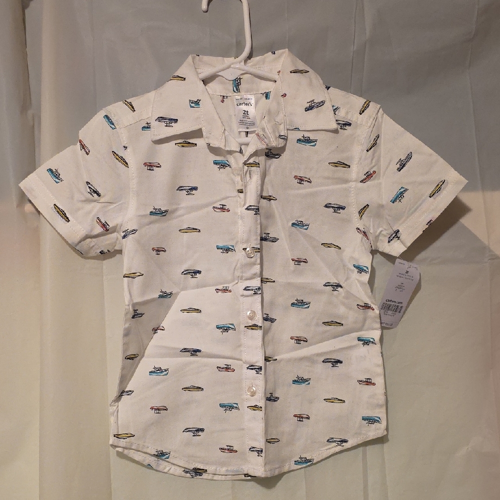 Carter's White Shirt with Colorful Boat Design